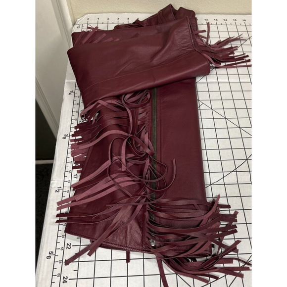 Cleobella Everly Fringe Moto 100% Genuine Sheep Leather Jacket Burgundy Red L - Picture 10 of 13